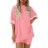 Women's Fashion Casual Round Neck Color,Block Short Sleeve T,Shirt And Slim Shorts Home Wear Set
