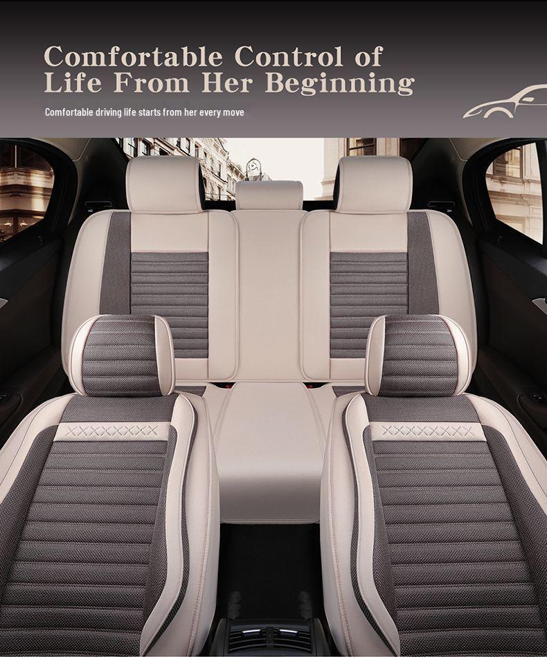 Universal Cotton Linen Car Seat Cover - Four Seasons Enveloping Fabric Cushion