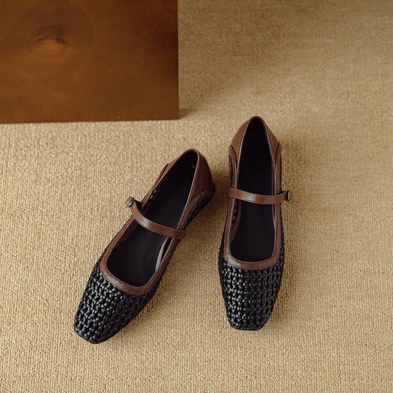 Krazing Pot Cow Skin Weaving Summer Size 41 Low Heels Party Shoes Women Square Toe Gladiator Hollow Out Pumps