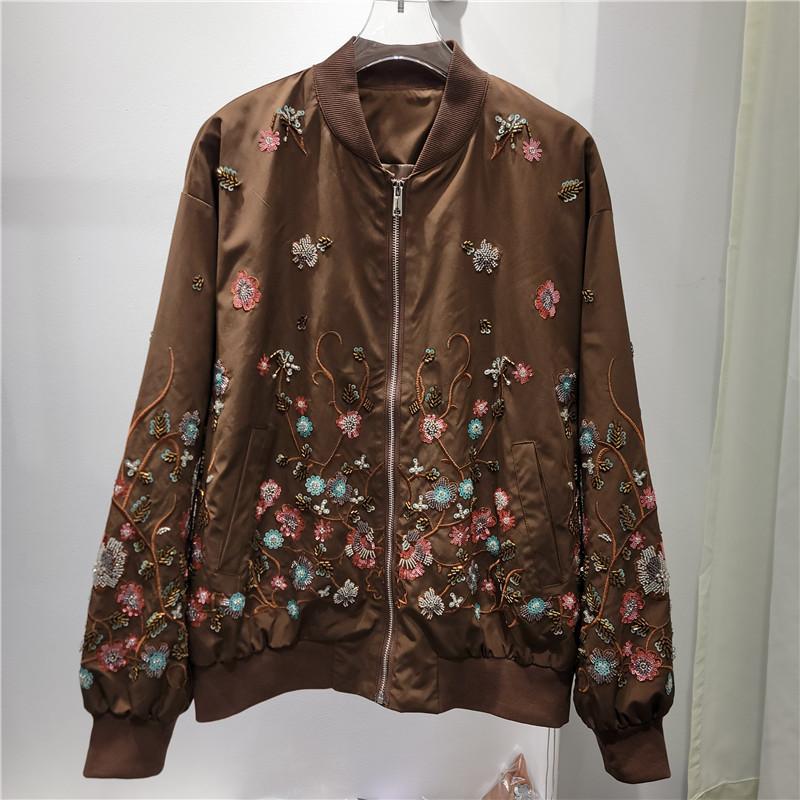 Heavy Industry Flower Embroidery Baseball Suit Women's Vintage Full Embroidery Flower Stand-up Collar Zipper Short Jacket Jacket Tide