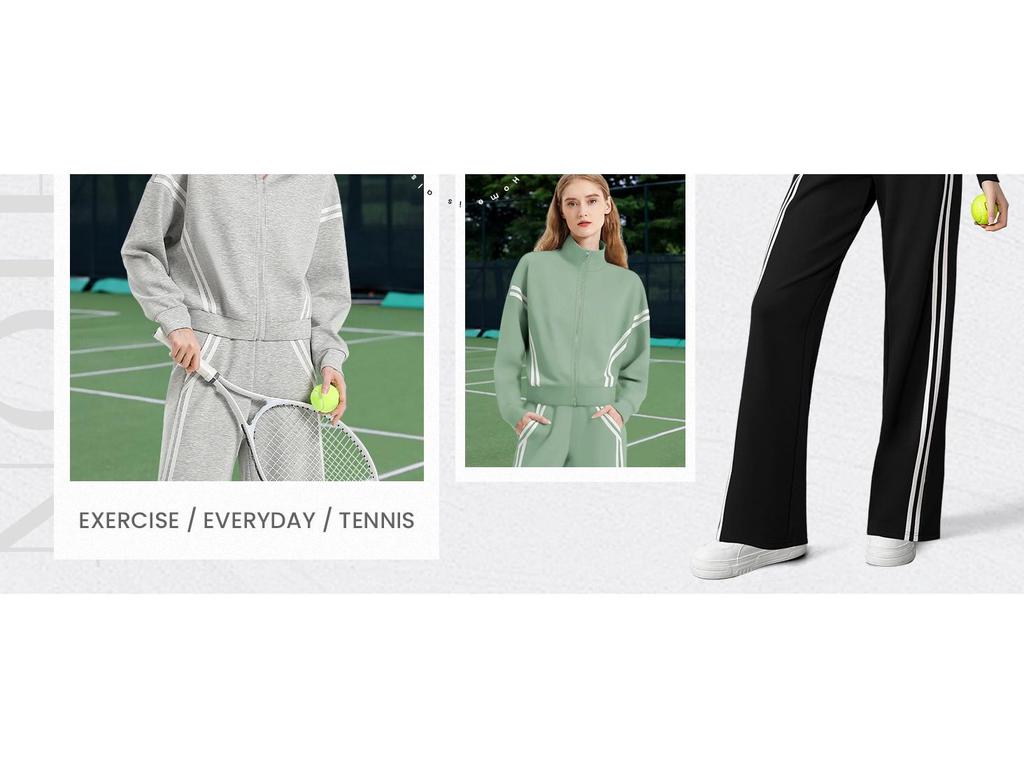 Jesienno-zimowy damski dres typu color block: Dwuczęściowy zestaw kurtki zapinanej na zamek i spodni z szerokimi nogawkami do noszenia na co dzień.