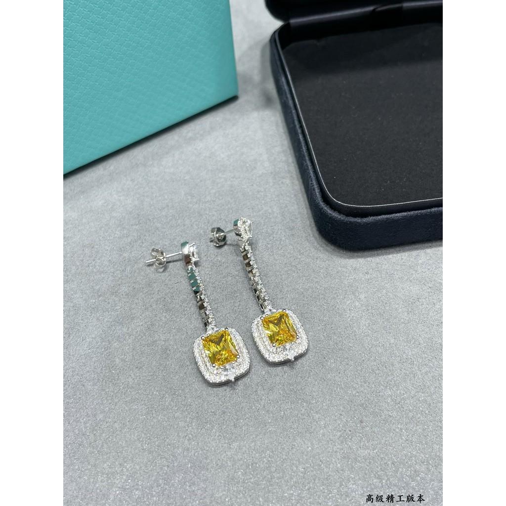Yellow Diamond Earrings, Colored Gemstones, Non Allergic Electroplating, Thick Gold Birthday Gift, Daily Dressing