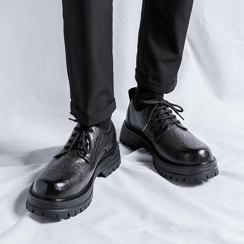 Pánské Japonsko Harajuku Korejská Kancelářská Móda Obchodní Svatba Kožená Obuv Muži Platforma Streetwear Lesklé Vintage Ležérní Kargo Boty