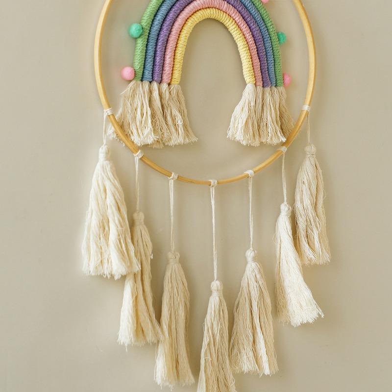 1pc Bohemian Souvenirs Hand-woven Tassel Rainbow Tapestries Simple Homestay Home Living Room Wall Hangers Cotton Thread Gift