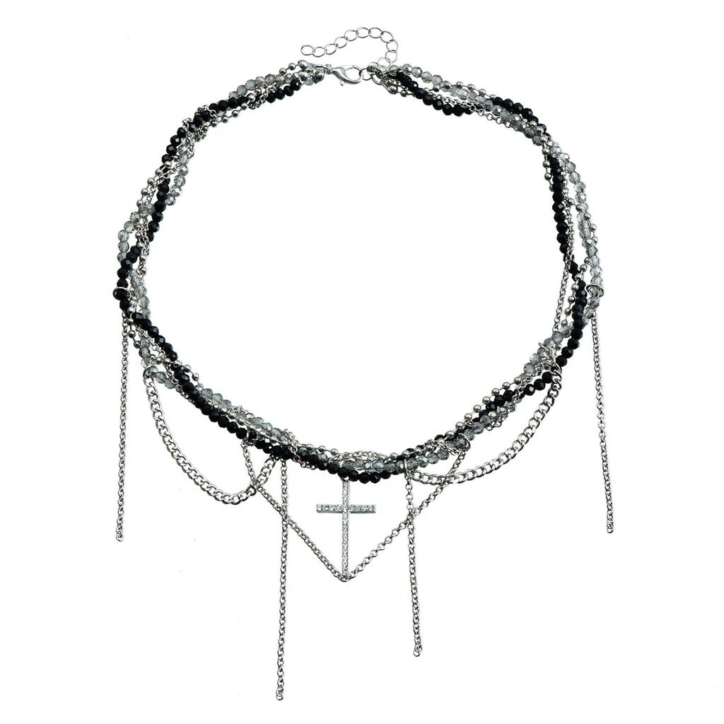 Collier Croix en Cristaux de Verre Solides Tendance avec Designs Élégants en Strass sur Chaîne Serpent Élégante
