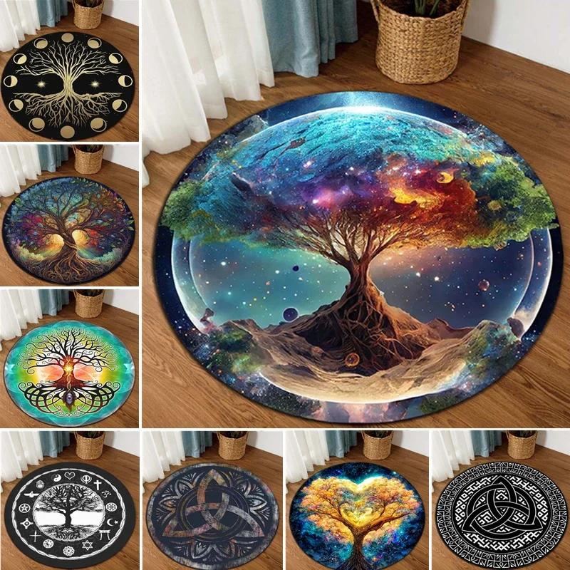 3D Viking Yggdrasil Tree of Life Area Rug Round Carpet Rugs for Living Room Bedroom Sofa Decoration Kids Play Non-slip Floor Mat