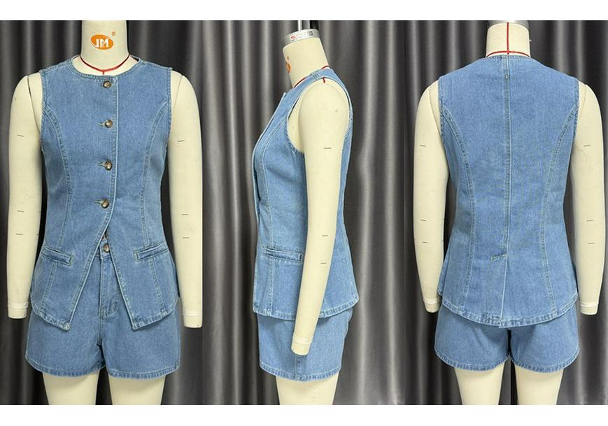 Set di Pantaloncini in Denim Larghi Senza Maniche a Vita Alta Moda Europea e Americana Primavera/Estate 2025.
