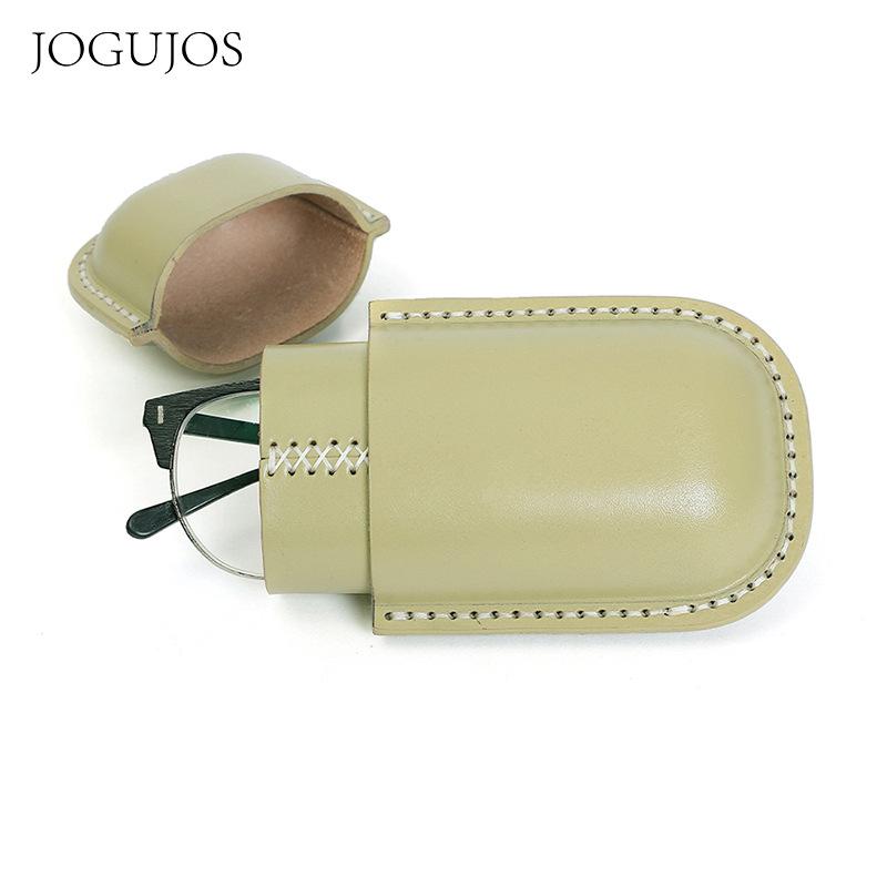 JOGUJOS Vegetable Tanned Leather Hand-sewn Glasses Case, Capsule Glasses Storage Case, Genuine Leather Sunglasses Case