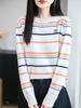 Women's Striped Embroidered Long-Sleeve Knit Shirt for Autumn and Winter