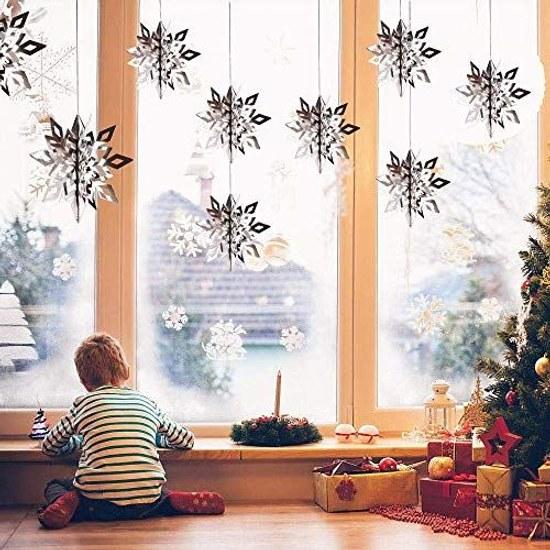 LOKIPA Christmas decoration set ornaments silver 12-piece cute decorations interior snowflake snow crystals party goods (snow crystal type 2)