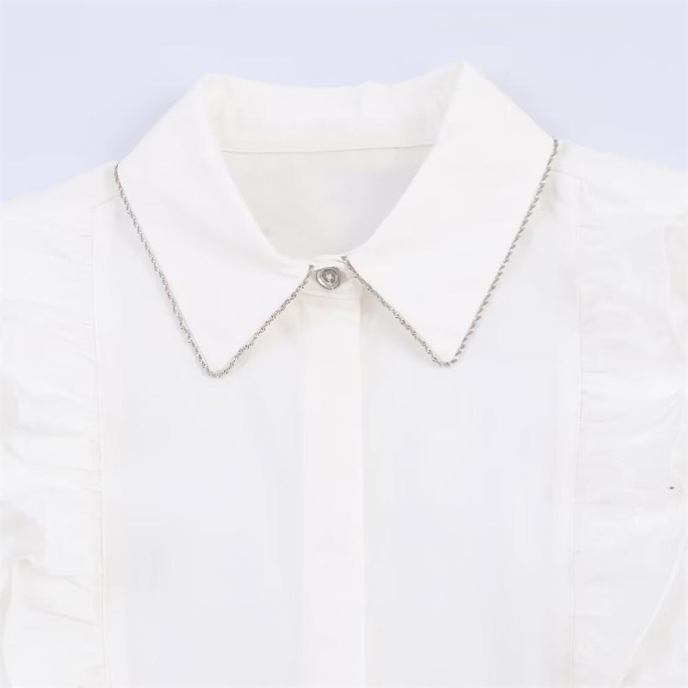Winter 2025 European & American Style Beaded Lapel Poplin Shirt