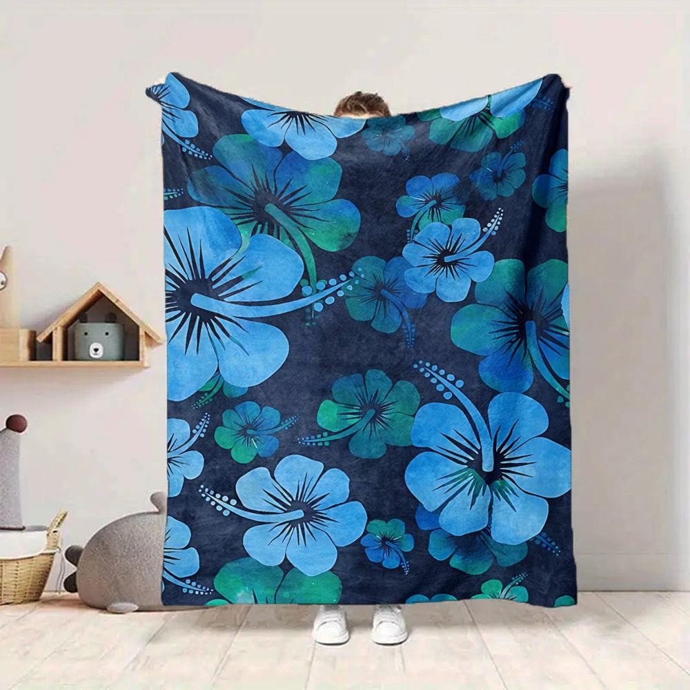1pc Blue Floral Print Blanket Warm, Cozy, And Soft, Suitable for Sofas, Beds, Cars, And Office Use.Perfect for Camping And Travel, Making It a Great G