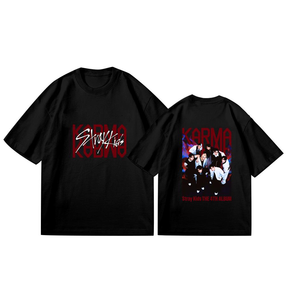 Stray Kids Camiseta KARMA: Camiseta Gráfica K-Pop Unissex 4º Álbum, Top Casual de Manga Curta Gola Redonda Streetwear para Fãs