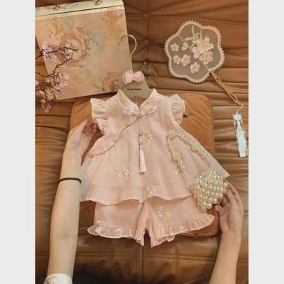 2025 Summer Sweet Chinese Style Cheongsam Two-Piece for Girls