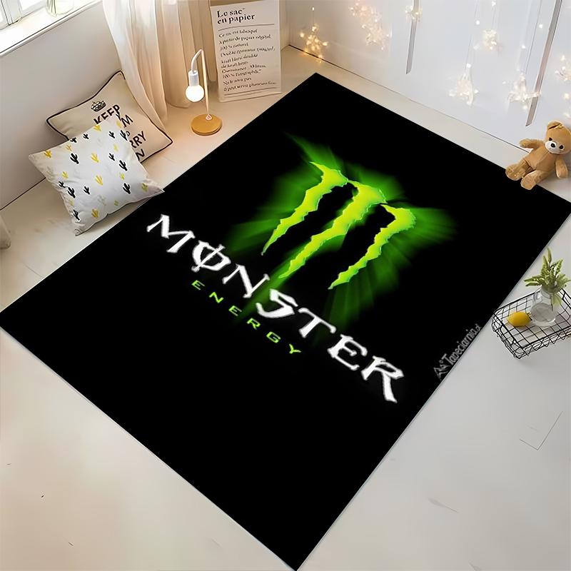 Grünes Monster Energy Logo auf schwarzem Teppich Rutschfester Teppich geeignet für Wohnzimmer- und Schlafzimmer-Sofas