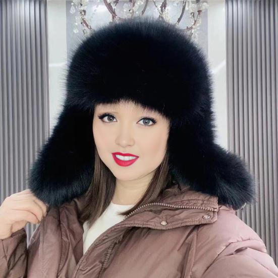 Women Winter Hat Gloves Thickened Fuzzy Faux Fur Ear Protection Windoroof Heat Retention Outdoor Skiing Skating Snowboarding Lei Feng Hat