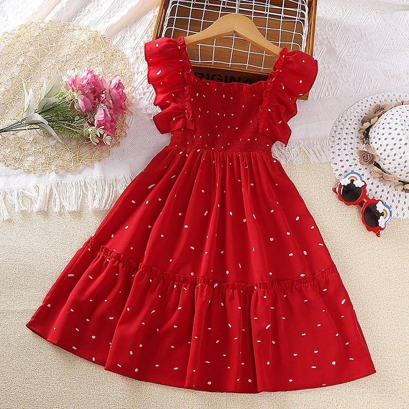 

Girl Sleeveless Dress Children Kid Casual Summer Beach Sundress Princess Dresses Clothes 160 красный