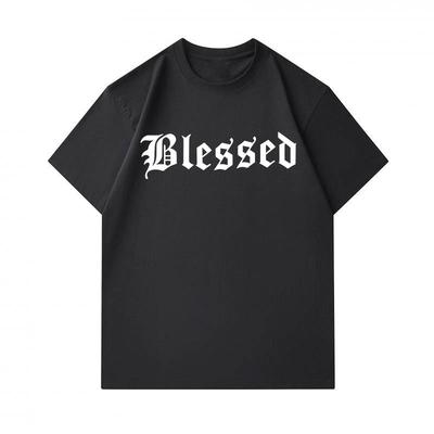 Men's 100% Cotton Crew Neck Short Sleeve T-Shirt, Casual Blessed Gothic Letter Print Breathable Soft Daily Wear Tees for Men Streetwear Fashion Comfy