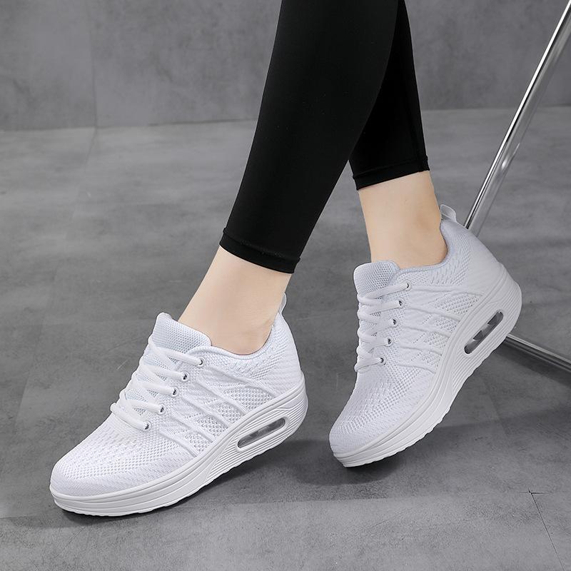 Autumn fly weaving mesh breathable running shoes rocking shoes women's platform air cushion casual sports mother shoes