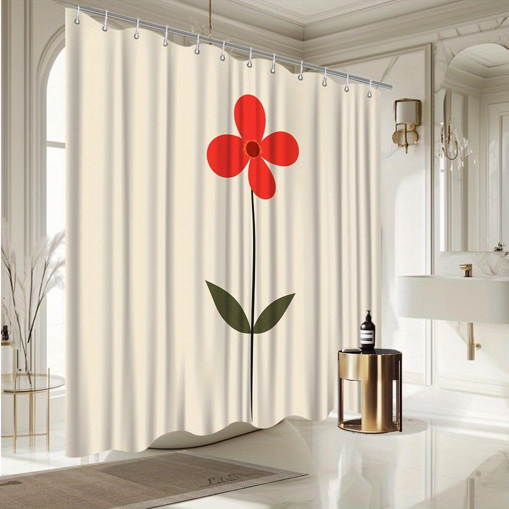 Minimalist Red Flower Shower Curtain, Vibrant Design, Fade-Resistant Polyester, Durable Bath Decor