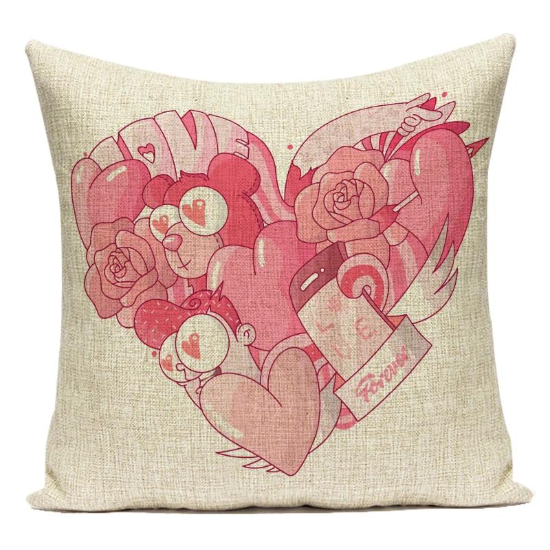 Square Valentine'S Day Lovers Couple Throw Pillow Case Hearts Balloons Print Pillowcase For Sofa Seat Hotel Home Pillow Cover