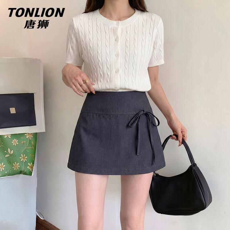 TonLion Women s A-Line Bow Short Skirt L