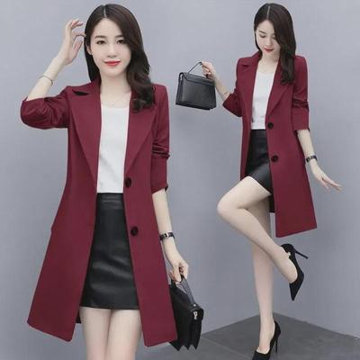 High-End Spring & Autumn Mid-Length Windbreaker for Petite Women - Long Sleeve, Slim Fit Cardigan