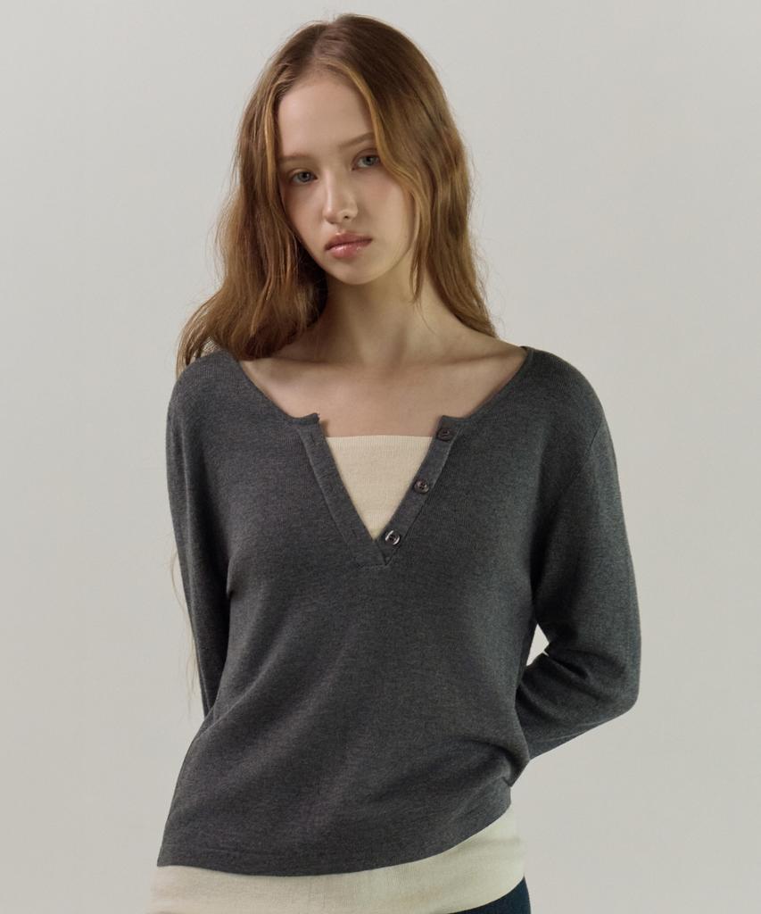 ELLIOTI V-Cut Layer Knit Ts_4Color