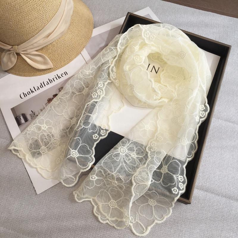 Spring And Summer Exquisite Embroidered Lace Silk Scarf Long French Super Fairy Yarn Belt Korean Version