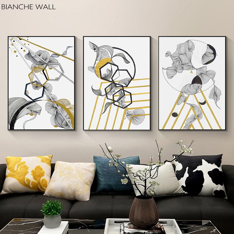 

Линия лепестка, геометрическая абстрактная настенная живопись, холст, постер и принт, современная картина, живопись, новый китайский стиль, украшение для дома и комнаты
