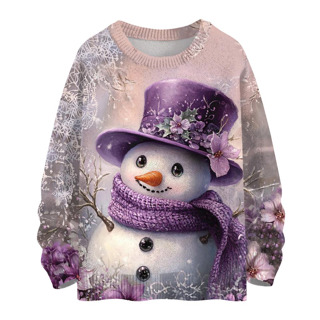 Women's Casual Long Sleeve Woolen Christmas Sweatshirt Fall  Vacation Long Sleeve Pullover