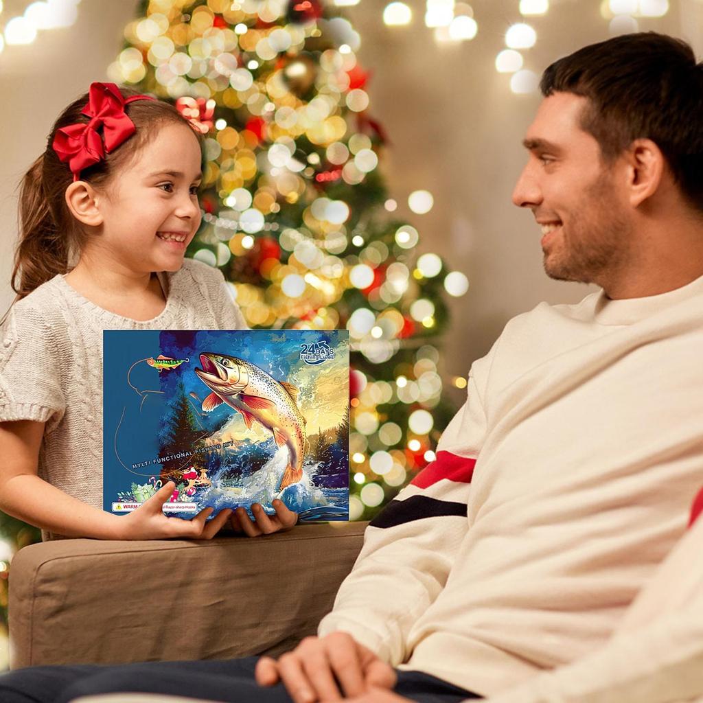 Fishing Christmas Calendar 24 Days Christmas Fishing Tackle Countdown Stocking Stuffers Holiday Party Favors Fish Accessories
