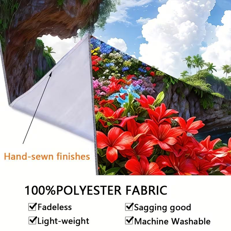 Bright Waterfall Nature Tapestry Wall Hanging, Colorful Floral Tropical Tapestry for Bedroom Living Room