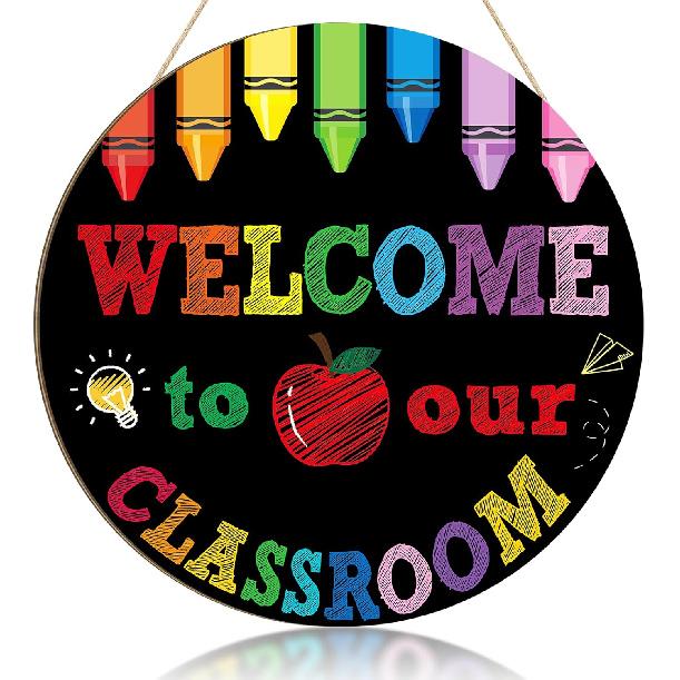 Welcome Sign for Classroom Decoration Door Wreath for Front Door Wall Signs Back to School Wreath Welcome to Our Class Signs Hanging for Home Party