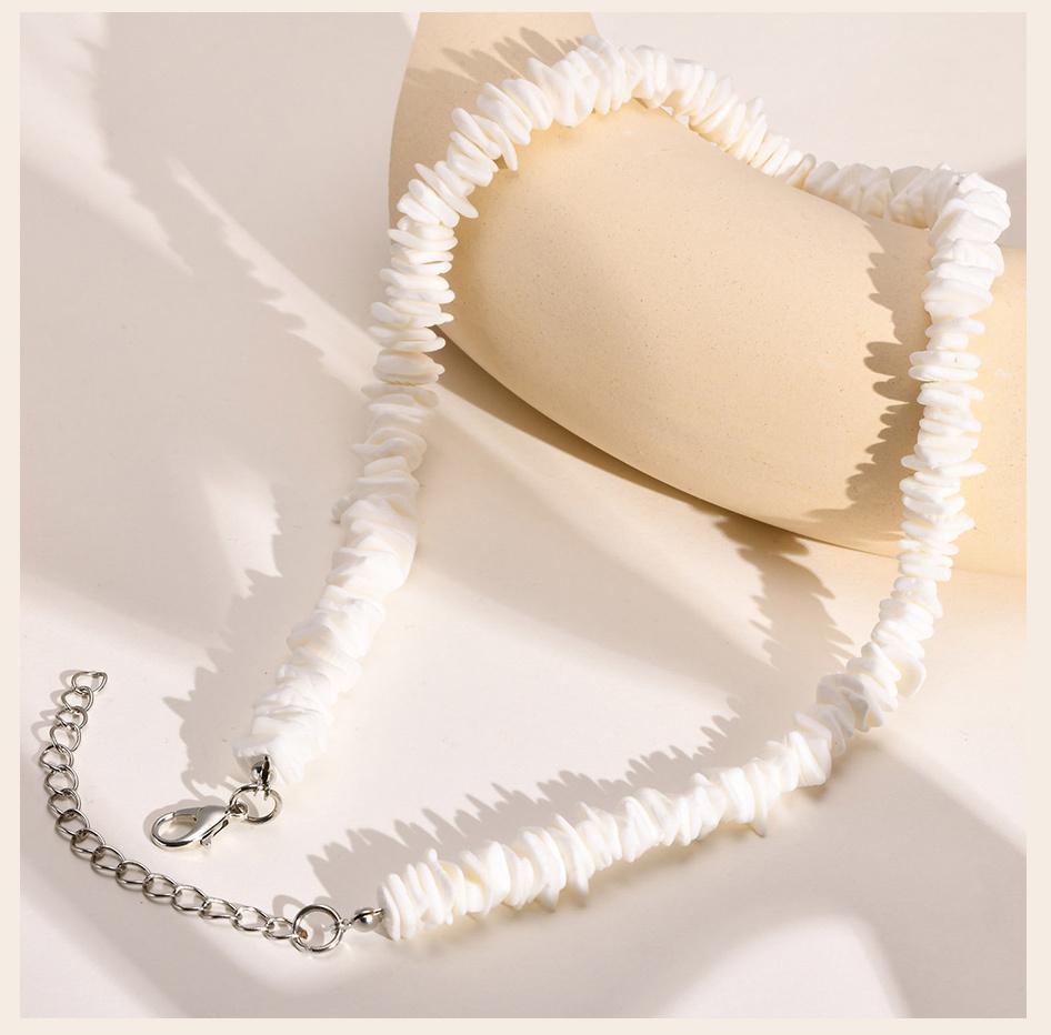Hawaiian White Chip Shell Choker Necklace for Women,Puka Shell Chain Link