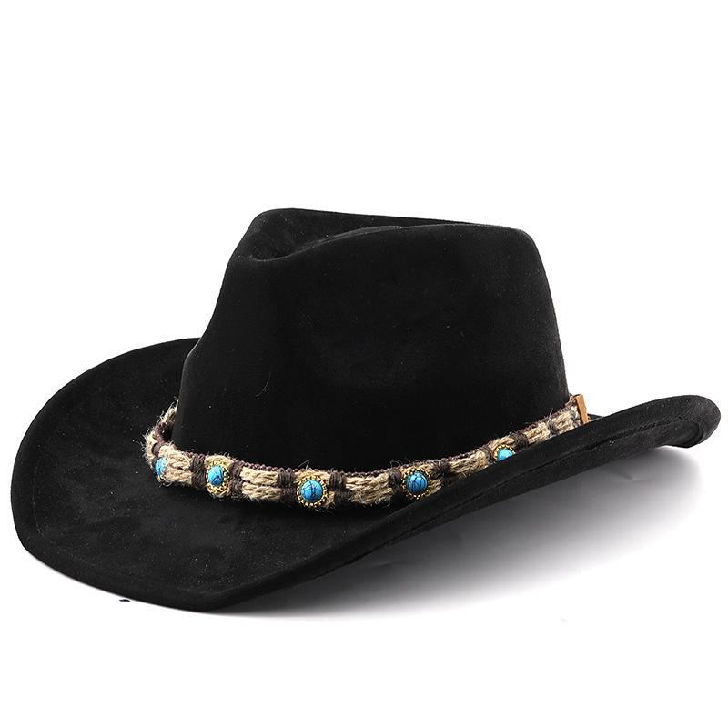 New bohemian suede upturned edge western cowboy hat men and women outdoor curled brim ethnic style top hat felt hat