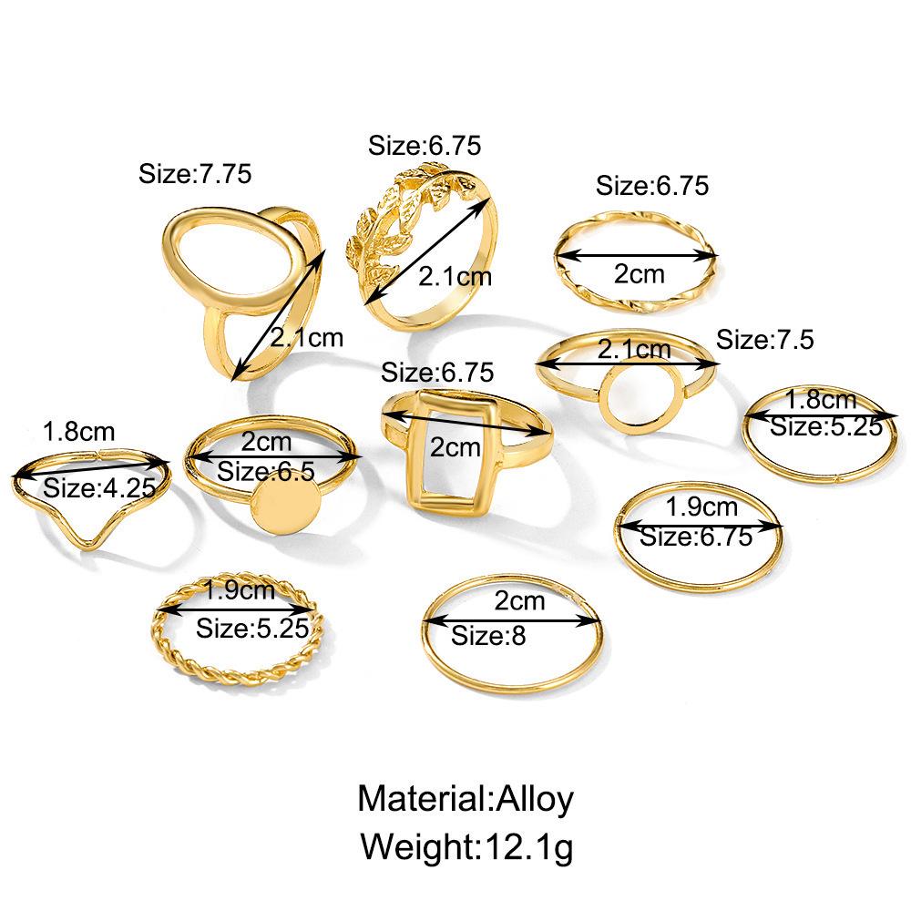 11-Piece Geometric Leaf Ring Set: Creative, Stylish Joint Rings for Women
