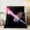 A Badminton Racket and Shuttlecock with Vibrant Red and Blue Lighting. for All Seasons Blanket Lunch Break Throw Gift