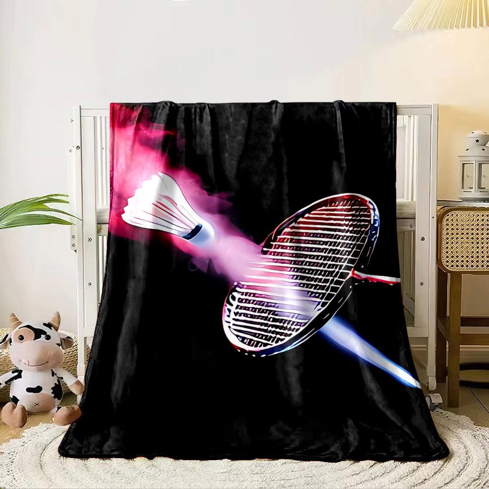 A Badminton Racket and Shuttlecock with Vibrant Red and Blue Lighting. for All Seasons Blanket Lunch Break Throw Gift