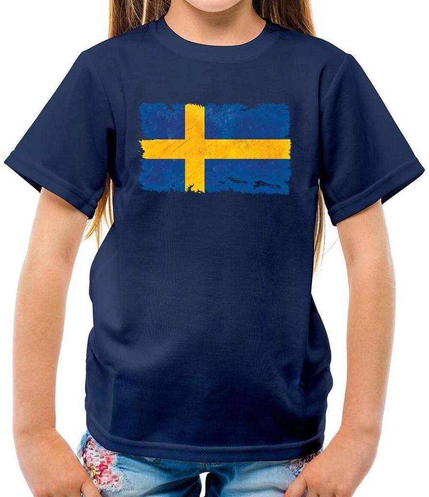 Sweden Grunge Style Flag - Kids Boys Girls T-Shirt Tees Top Swedish Country Travel Flags