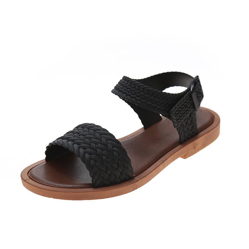 Roman Sandals Women's 2024 Spring and Summer New Buckle One-character Flat Sandals Casual Girls with Skirt Cool Slippers