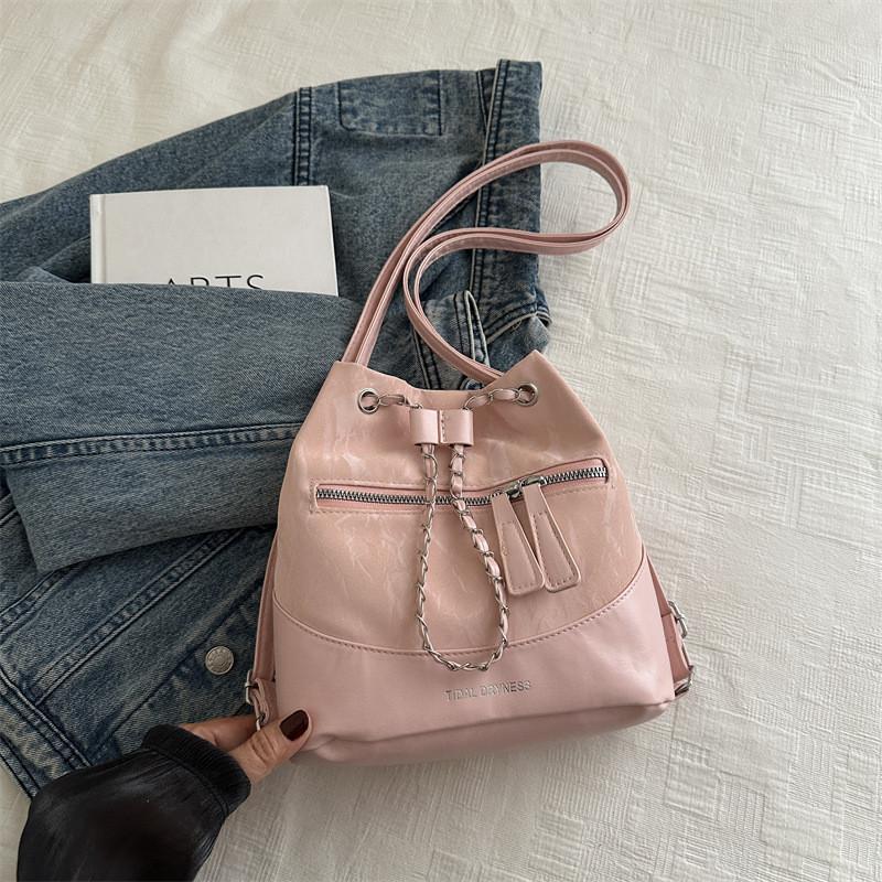 

Chic Bucket Backpack For Women Modern Design In Black White Blue Pink And Silver Colors рожевий