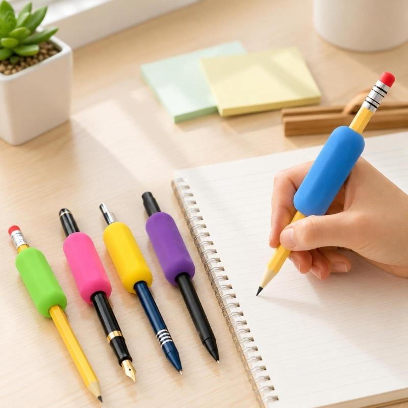 Ergonomic Oval Shape Pen Grip for Handwriting Practice, Weighted Silicone Grip Set of 5 for Students, Homework Writing, Drawing