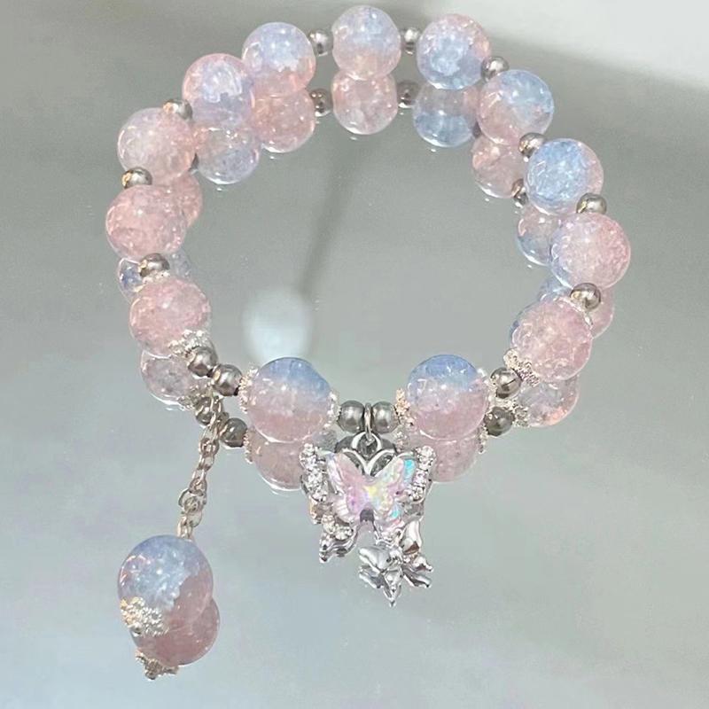Braccialetto con Perline di Cristallo Moda Dolce per Donne Ciondolo Farfalla Braccialetto Elastico Braccialetto Gioielli da Festa Matrimonio Regali