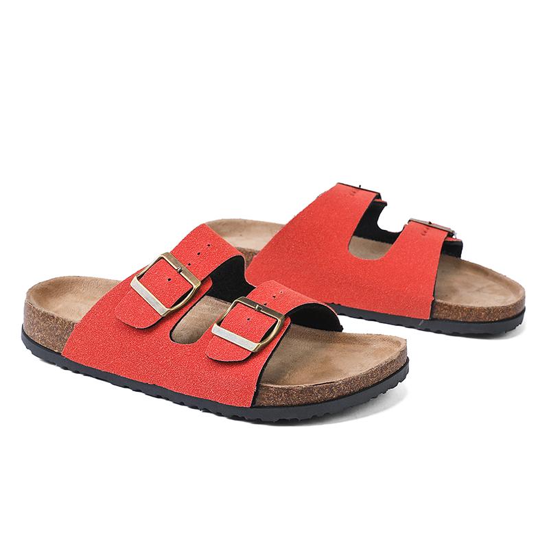 10 Färger Mules Spänne Läder Kork Fiskbenstofflor för Män Kvinnor Par Retro Sommartofflor Mode Vardagliga Strandtofflor