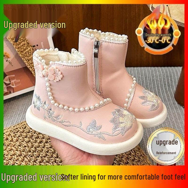 Winter 2025 Meisjes Hanfu Laarzen: Nieuwe Chinese Stijl Fleece Sneeuwschoenen