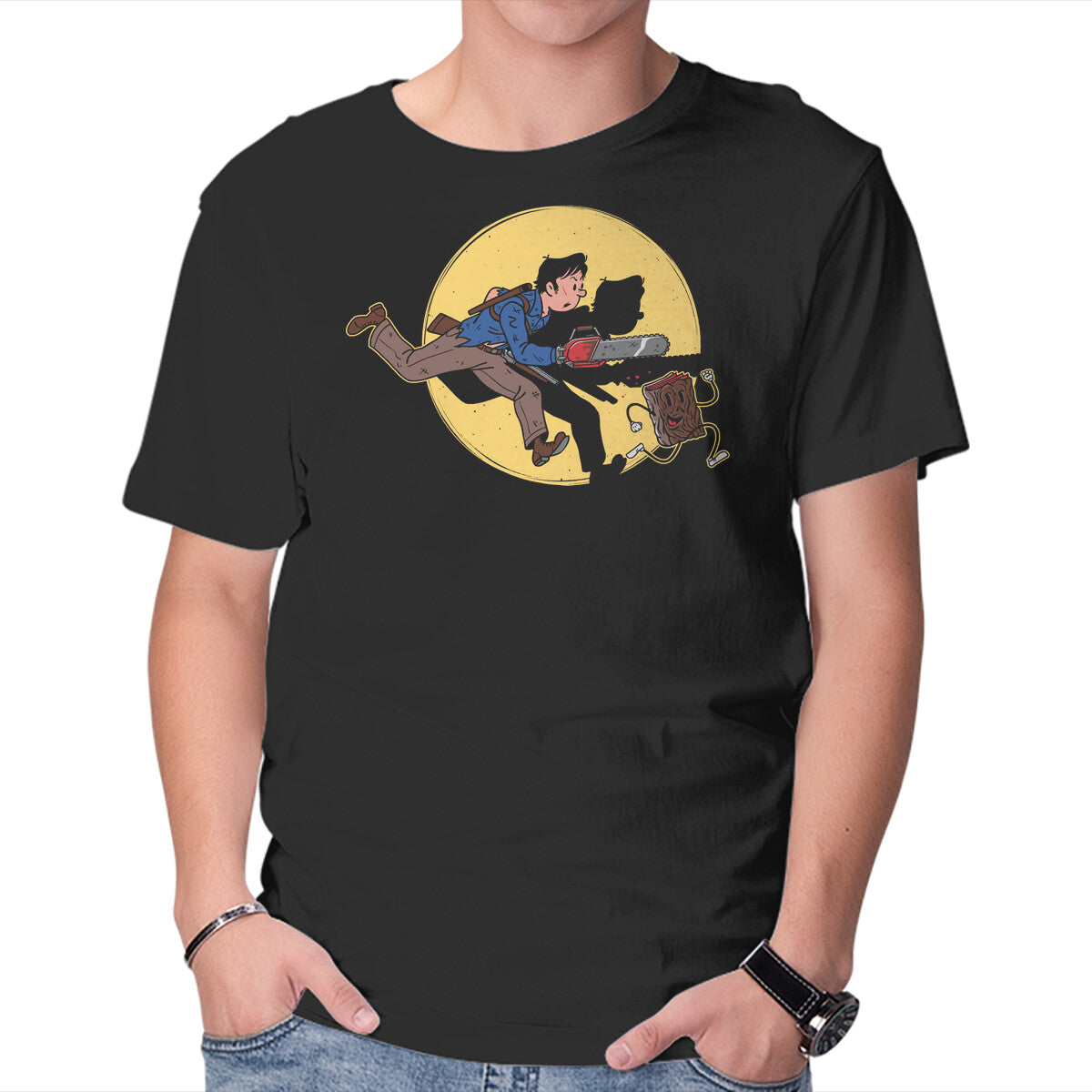 Unisex Crew Neck T-Shirt The Adventures Of Ash Graphic Short Sleeve Casual Tee L