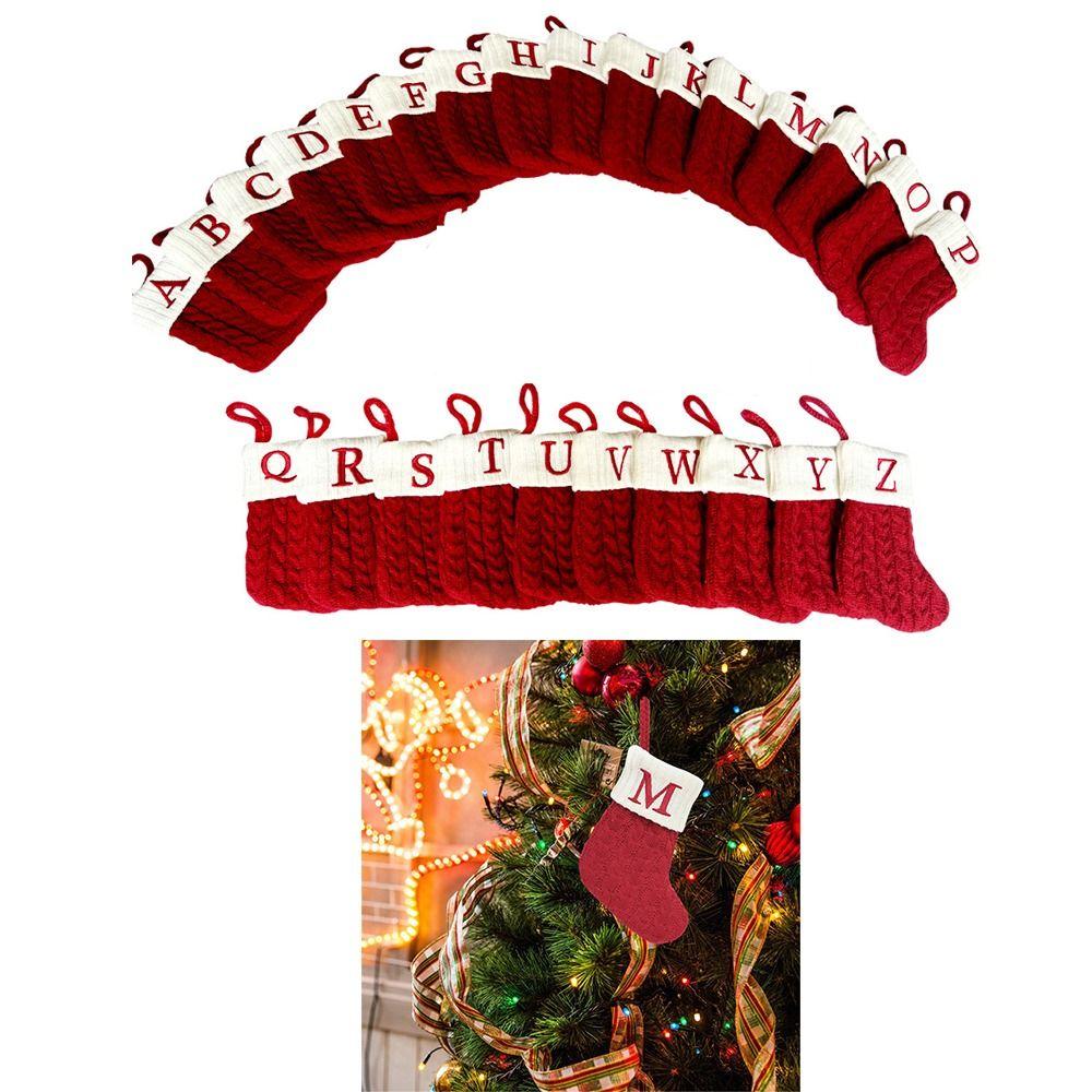 With Red Letter Knitting Stockings Yarn Hanging Ornament Christmas Socks  Xmas