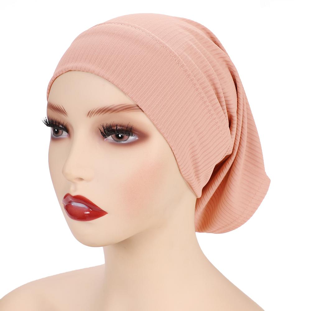 Muslim Ribbed Inner Hijab Caps Islamic Tube Underscarf Bonnet Stretch Headband Turban Musulman Femme Head Wraps