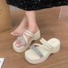 2025 summer new fashion trend rhinestone outer wear versatile thick-soled cool slippers muffin bottom stepping on shit beach shoes